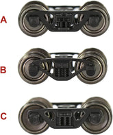 HO scale 1:87 Evemodel roller bearing truck set with 36" metal DC wheels and triple-spring bogies, four-piece model.