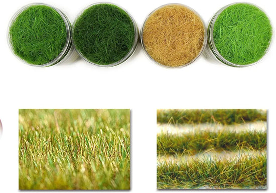 Evemodel CFA4 4 x 300ml mixed green static grass terrain powder for fairy gardens, miniatures, landscapes, and model railway layouts