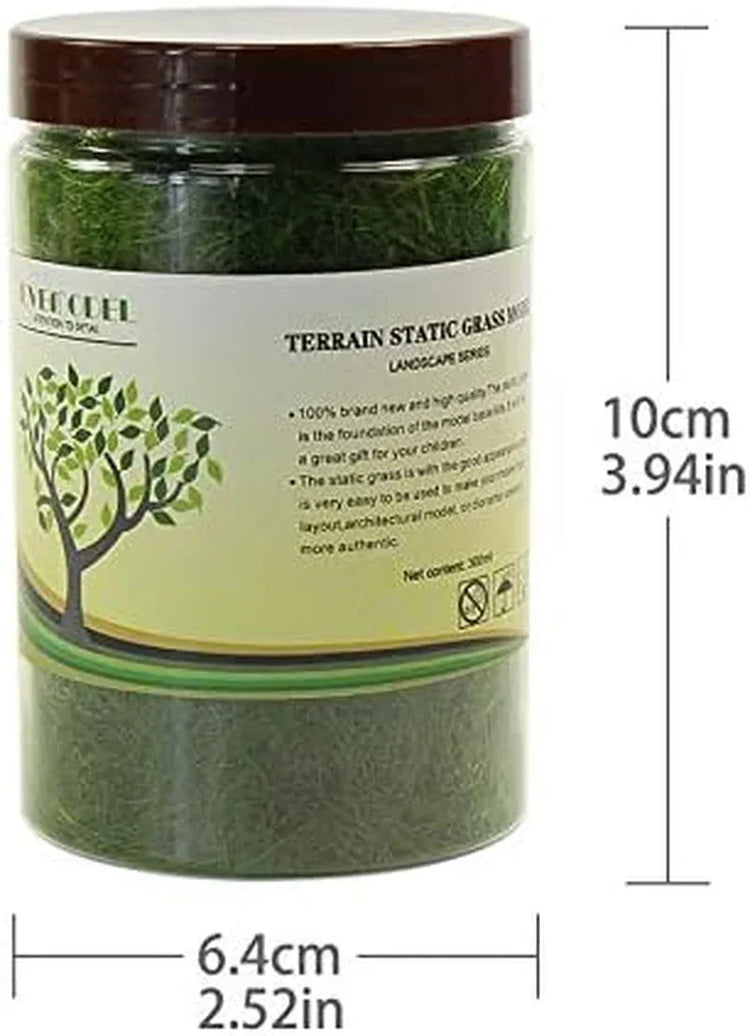 Evemodel CFA4 4 x 300ml mixed green static grass terrain powder for fairy gardens, miniatures, and model railway landscapes.