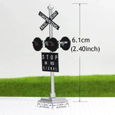 Evemodel HO scale railroad crossing sign set with flashing red LED train signal lights and circuit board flasher for model train layouts.