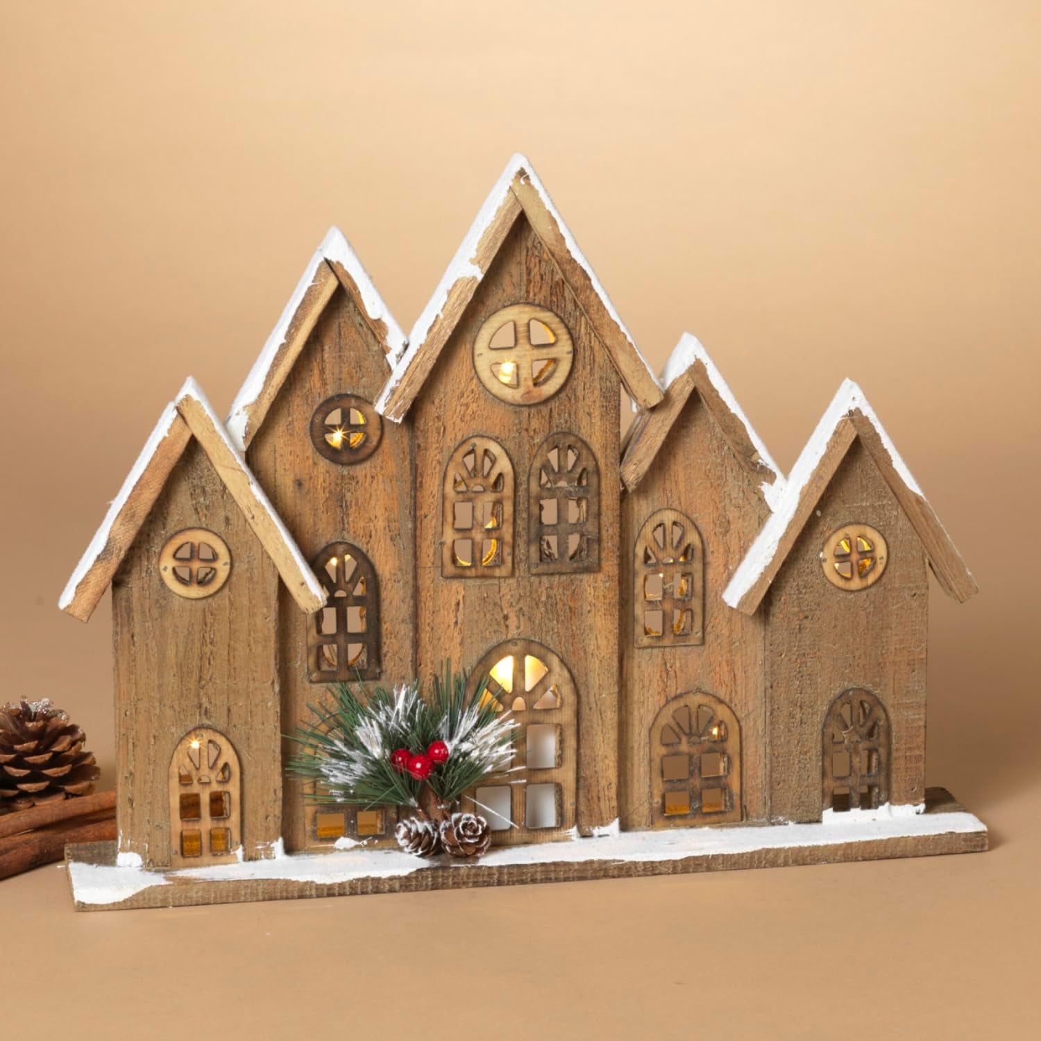 15.5-Inch Rustic LED Christmas Village House Table Centerpiece