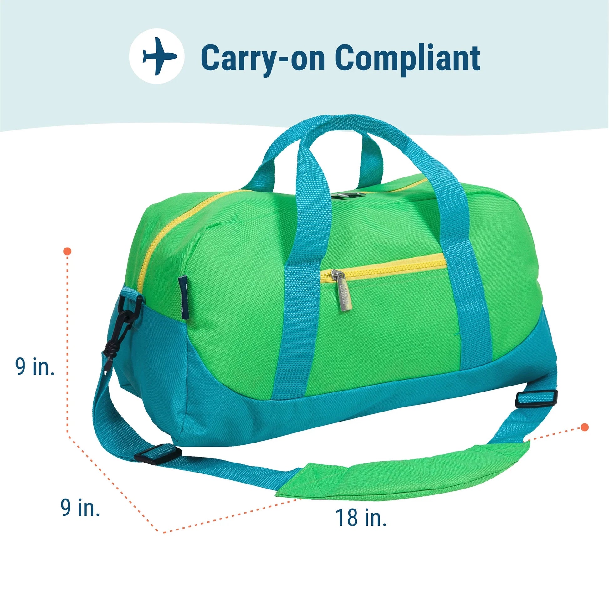 Kids Overnighter Duffel Bag for Boys & Girls, Features Two Carrying Handles and Removable Padded Shoulder Strap, BPA & Phthalate Free (Monster Green)