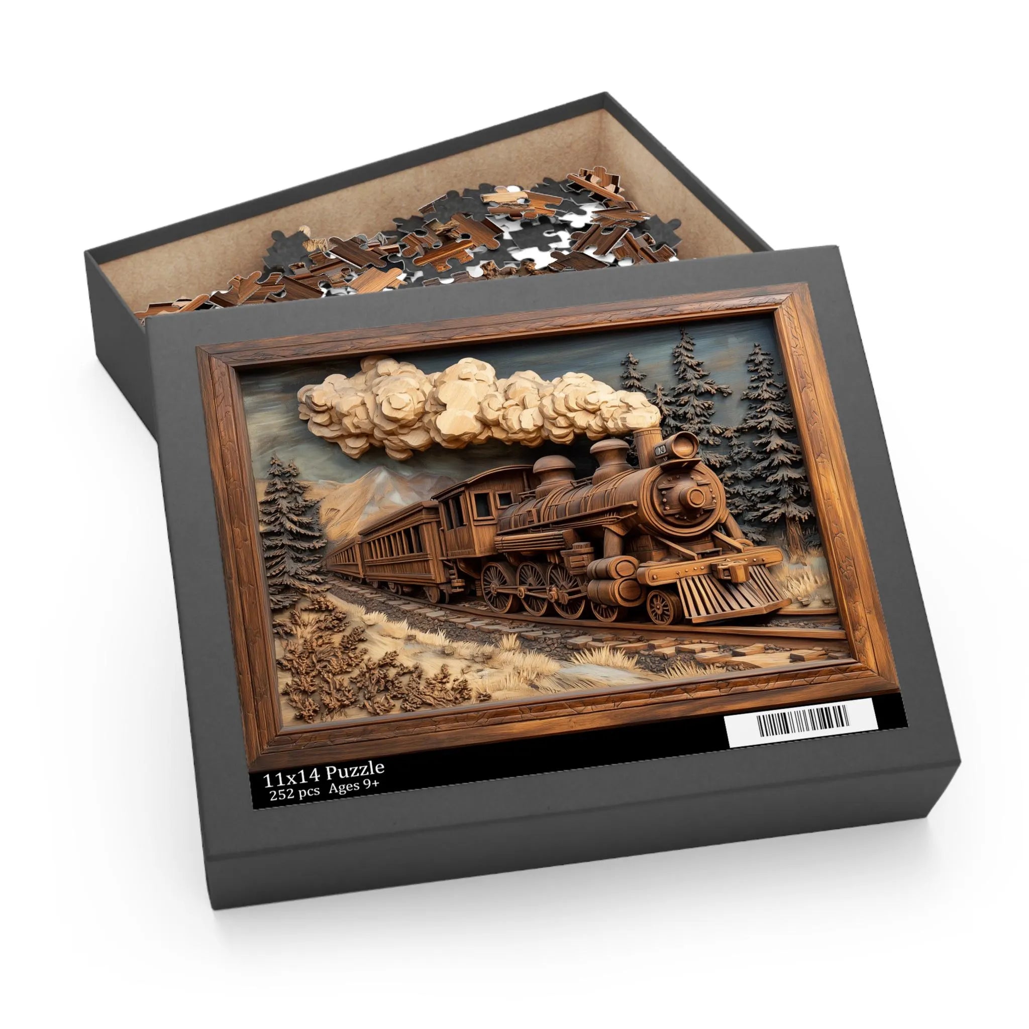 Vintage Train Jigsaw Puzzle - Wood Effect Locomotive Art