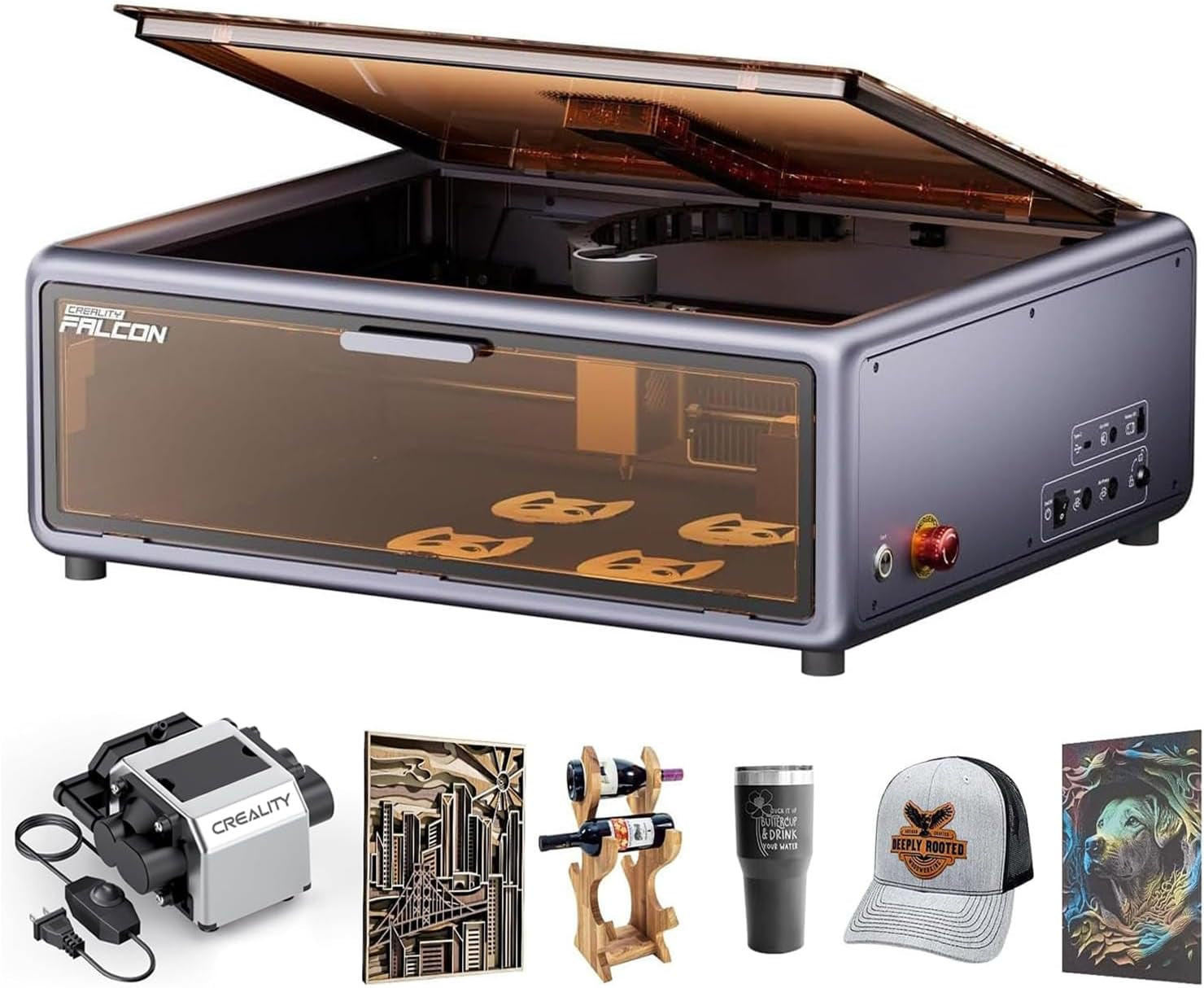 Creality Falcon A1 10W Laser Engraver and 80W Enclosed Laser Cutter with Air Assist, Smart Camera Positioning, 600mm/s Speed, and Smart Material Recognition for Wood and Metal Applications
