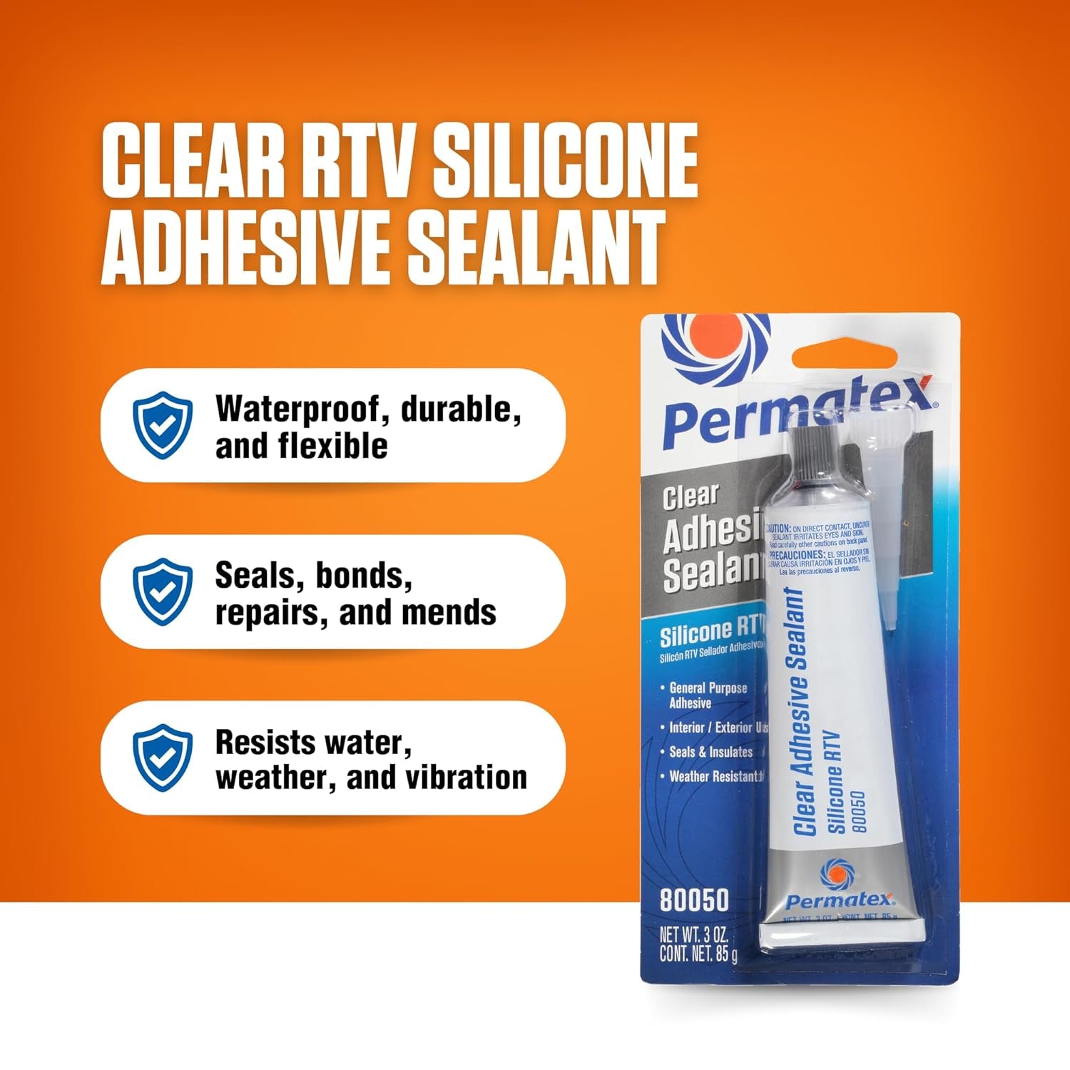 Permatex 80050 Clear RTV Silicone Adhesive Sealant, 3 Ounce