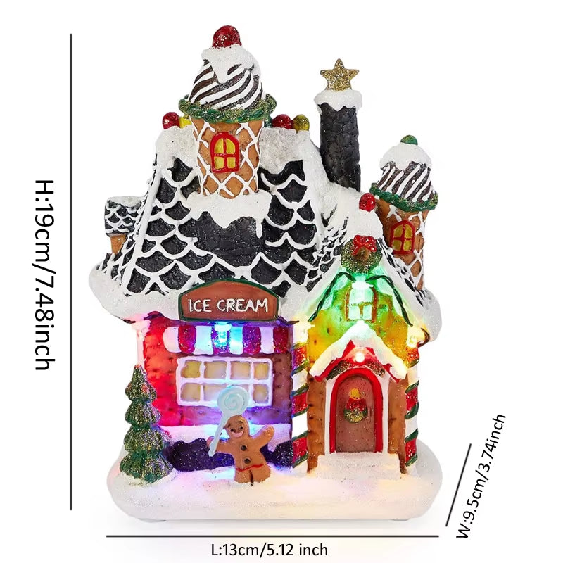 LED Illuminated Gingerbread Village House Ice Cream Collectibles for Indoor Fireplace Décor - Perfect Holiday Gift