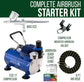 Master Airbrush G22 airbrush kit with compressor, dual-action gravity feed airbrush, 0.3mm tip, fluid cup, and hose.