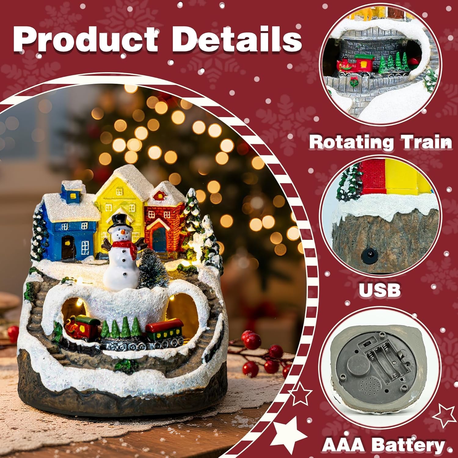 Mxwcy Christmas Village Figurines Christmas Collectibles Statues Architectural Decorations, Snowman with Spinning Train 8 Music & LED Light for Xmas Home Decor Gift