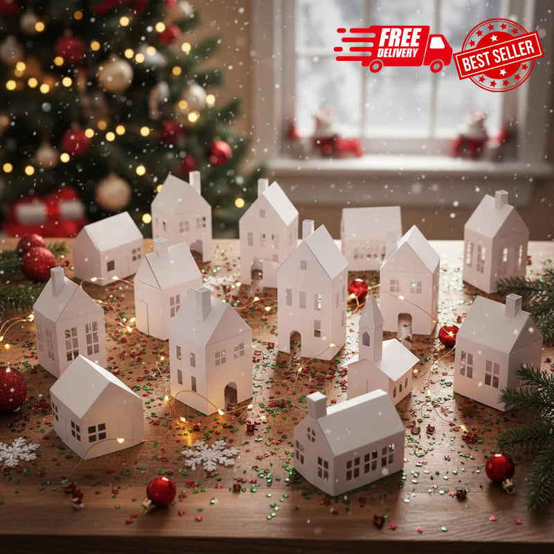 12-Piece Vintage Cardboard Christmas Village Craft Kit for DIY Creations