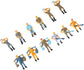Set of 12 painted O scale 1:48 railway worker figures in various poses for model train layout scenery and station platforms.