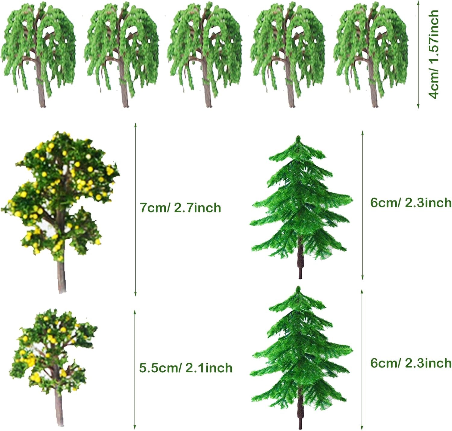 Cayway 44-Piece Assorted Model Trees - Enhance Your Model Train Landscapes with Vibrant Details (1.3-3.2 Inches)
