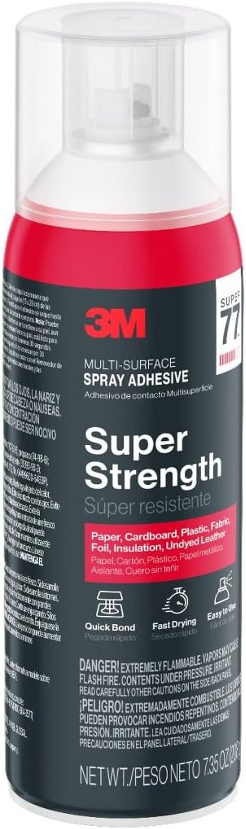 3M Super 77 Multi-Surface Adhesive Spray, 7.35 Oz., Low VOC, Quick Bond, Fast-Drying, Clear Finish for Various Materials (Foil, Foam, Paper, Metal, Plastic, Fabric, Cardboard)
