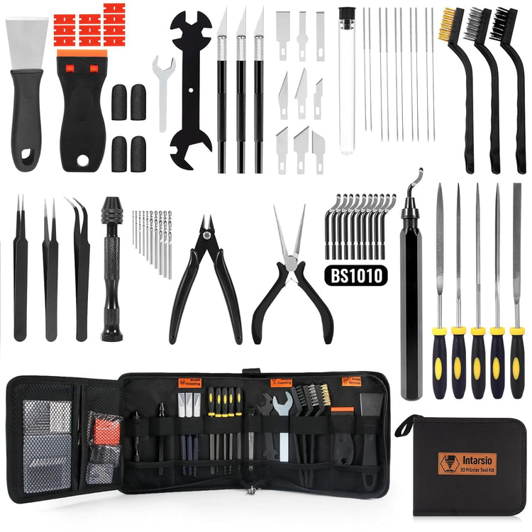 68-Piece 3D Printer Tool Kit with Storage Case - Comprehensive Accessories Including Deburring Tool, Scrapers, Metal Files, Brushes, Hand Drill, and Tweezers for Bambu Lab, Ender 3, Kobra, and More