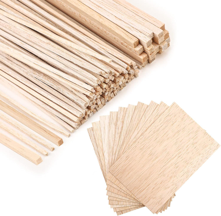 Peony Man balsa wood sticks and sheets for DIY crafts, model making, and creative projects, shown in a close-up image.