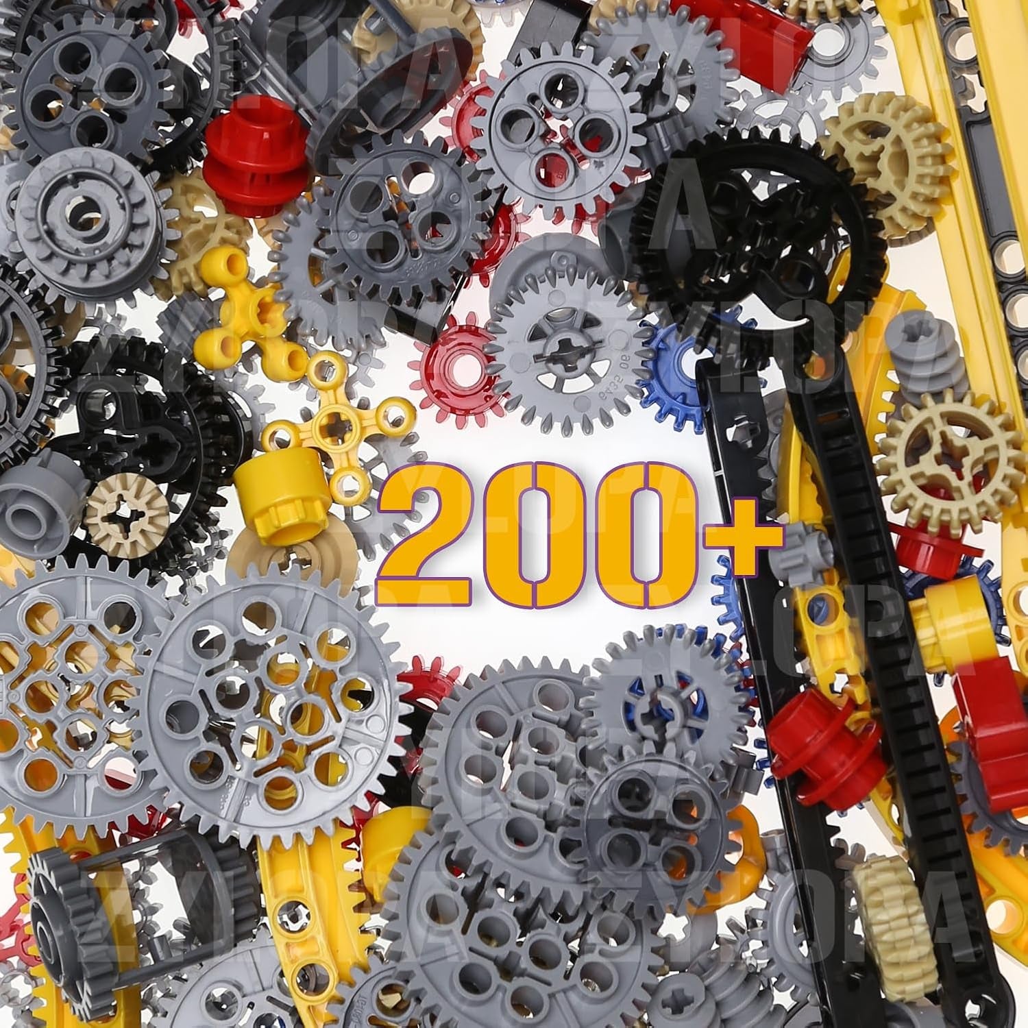 Zylopa 233-piece Technic gear set with colorful gears and connectors for building creative LEGO MOCs and mechanical models.