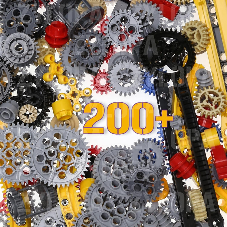 Zylopa 233-piece Technic gear set with colorful gears and connectors for building creative LEGO MOCs and mechanical models.