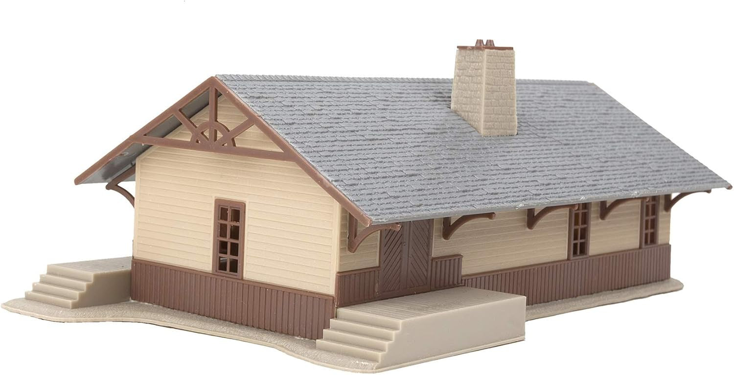 HO scale Iron Ridge Station model railroad structure kit by Walthers Trainline with detailed station building and platform.