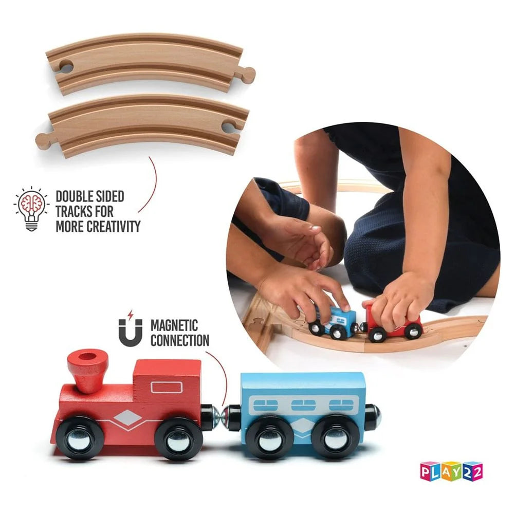 Kids Woden Train Track Set with 2 Bonus Toy Trains, 52 Count