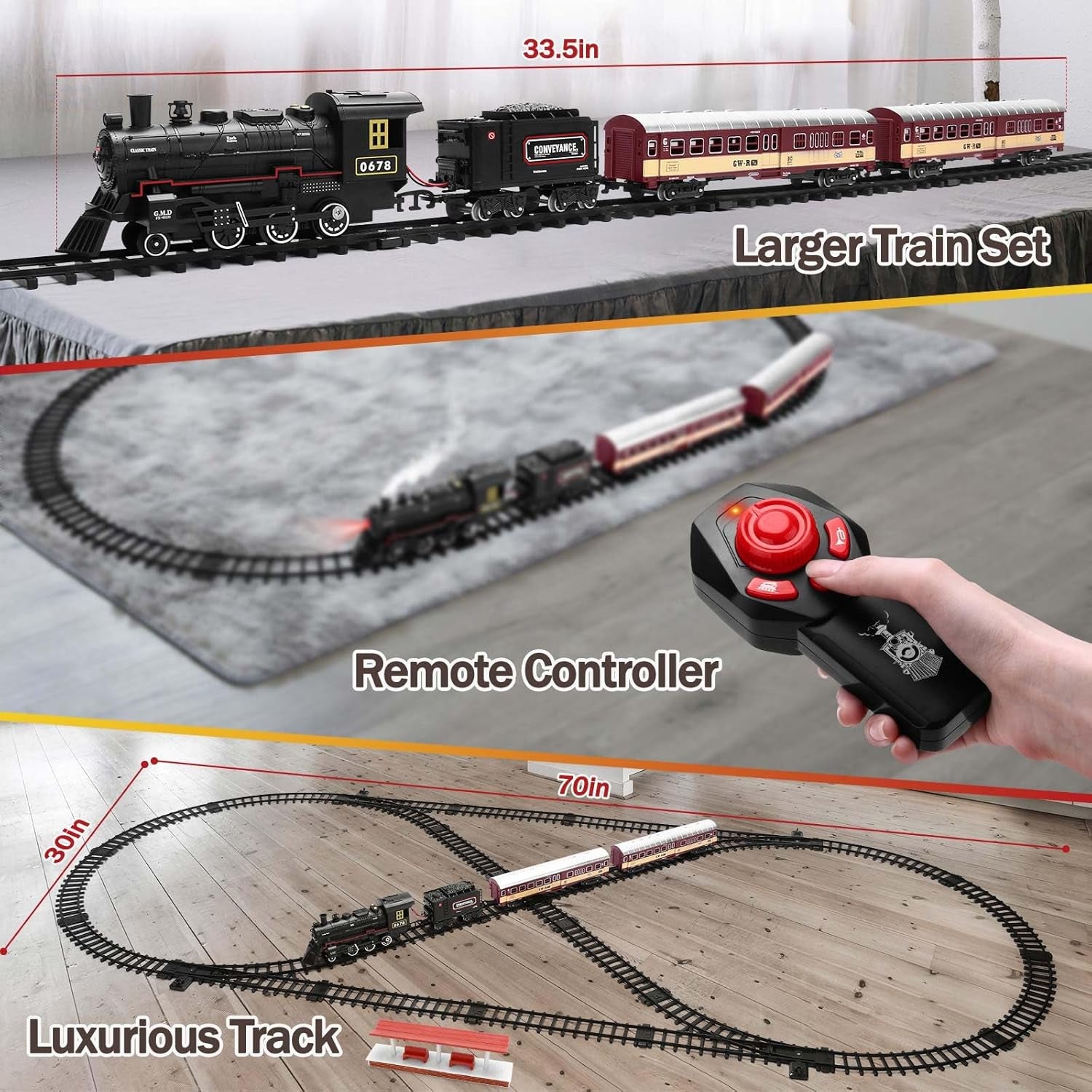 Electric Model Train Set with Remote Control Locomotive, Carriages, and Extended Tracks – Ideal Gift for Children Ages 4-12