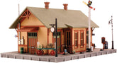 N Scale Woodland Station model kit by BYMRR Train Store featuring detailed miniature train station building for model railroads.