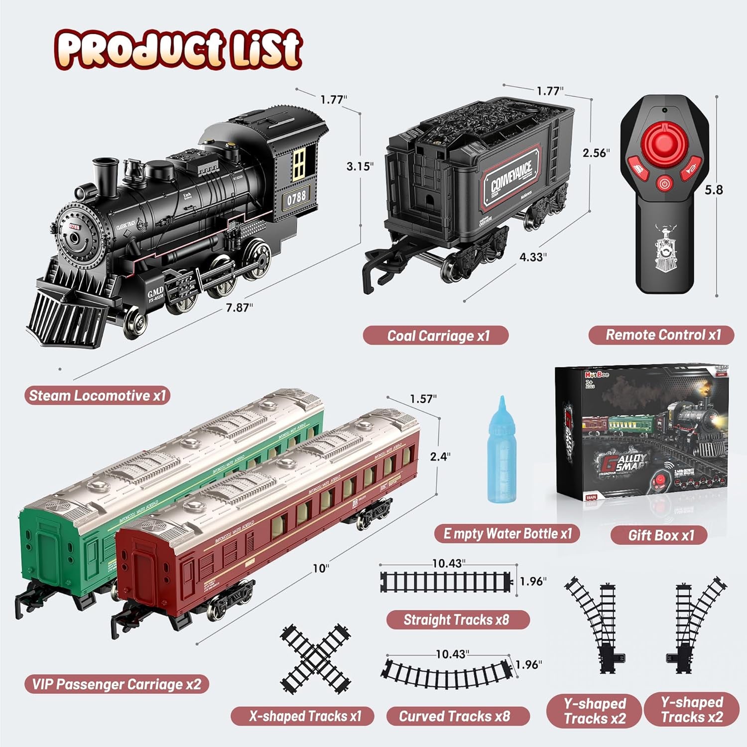 Train Set - Train Toys for Boys W/Smokes, Lights & Sound, Toy Train W/Steam Locomotive, Train Carriages & Tracks, Toddler Model Trains for 3 4 5 6 7 8+ Years Old Kids