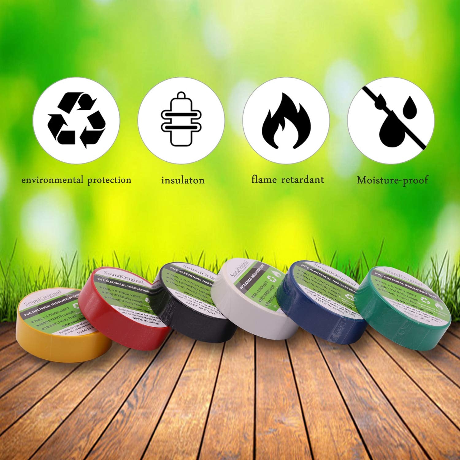 Multicolor Electrical Tape Set - 6 Pack, 0.7 Inch x 30 Feet, 600V Voltage Rating, Dustproof Adhesive for Home and Automotive Wiring