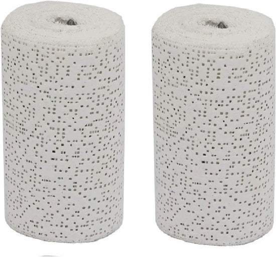 Two white plaster cloth gauze bandage rolls, 6-inch by 15-foot, for art, body casting, mask making, and sculpture crafts.