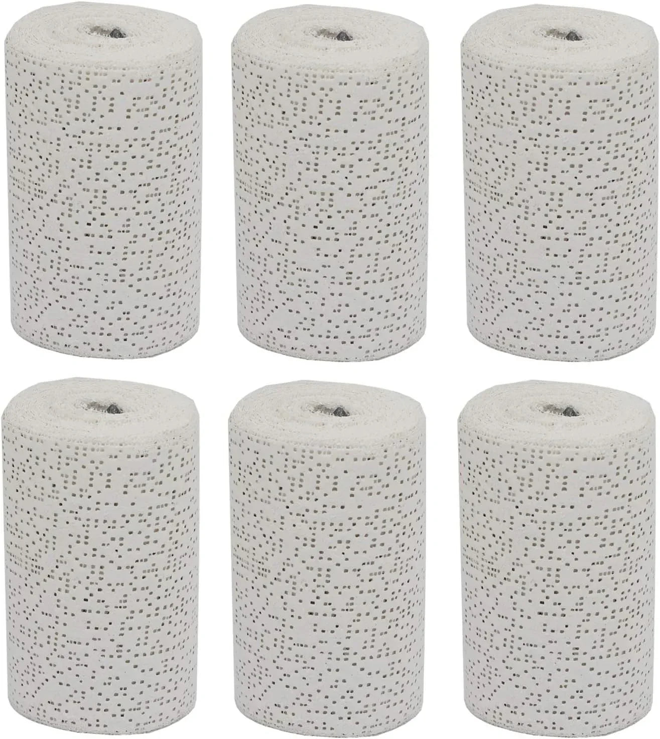 Two white plaster cloth gauze bandage rolls, 6-inch x 15-feet, used for art, body casting, masks, sculpture, and crafting.