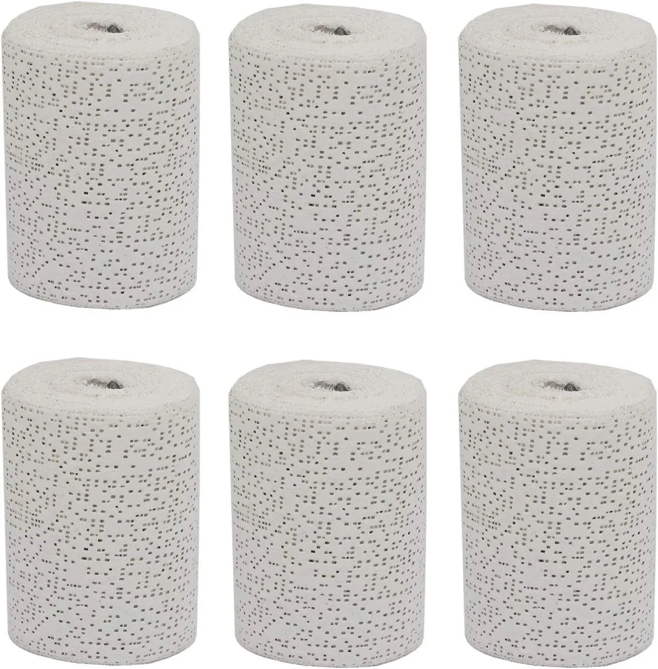 Fermus white plaster cloth gauze bandage rolls for art and sculpture, showing rolled sheets and application details.