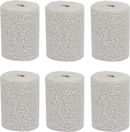 Fermus white plaster cloth gauze bandage rolls for art and sculpture, showing rolled sheets and application details.