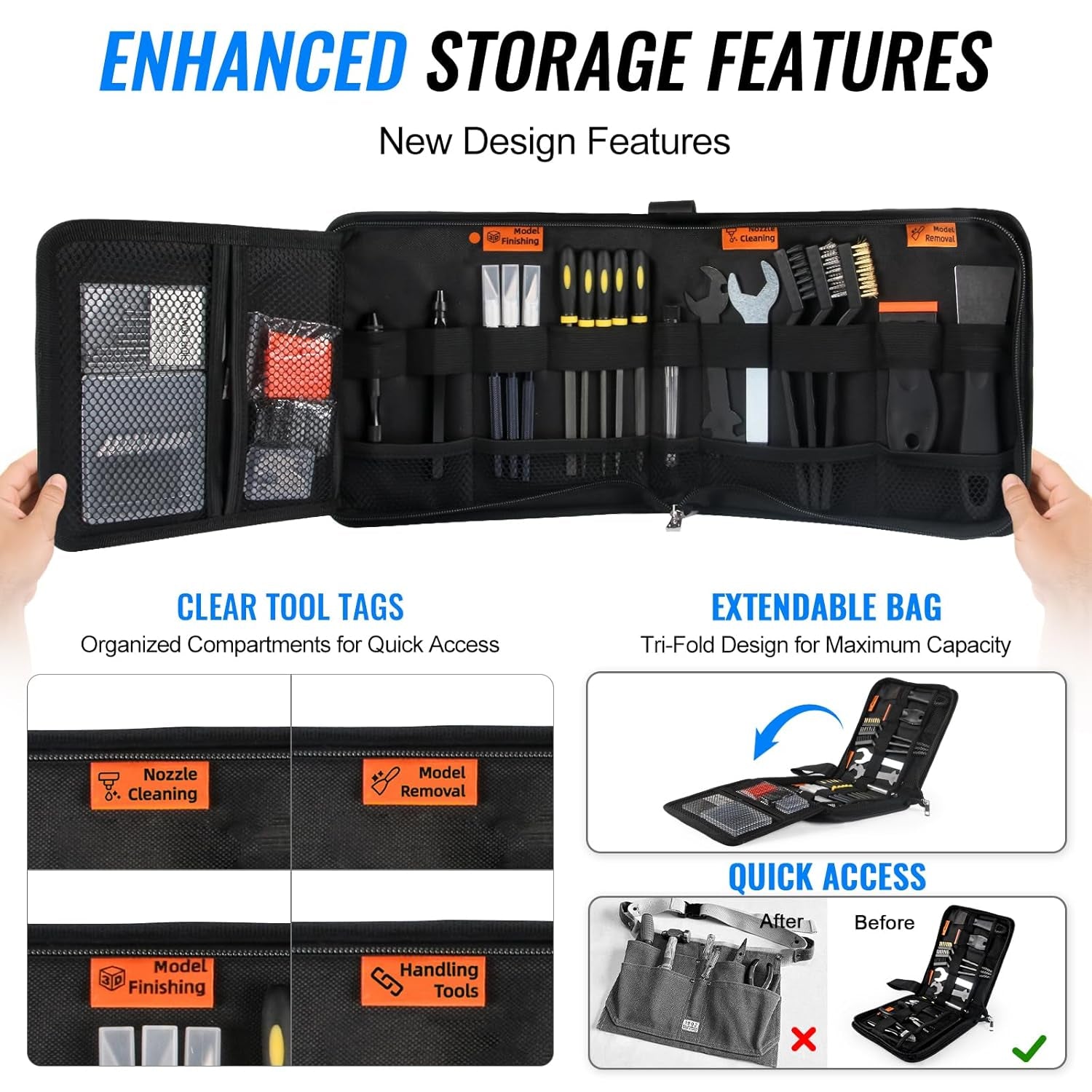 68-Piece 3D Printer Tool Kit with Storage Case - Comprehensive Accessories Including Deburring Tool, Scrapers, Metal Files, Brushes, Hand Drill, and Tweezers for Bambu Lab, Ender 3, Kobra, and More