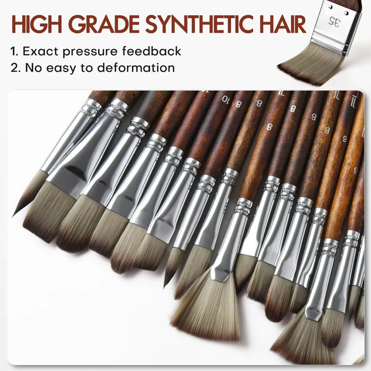 Set of 25 professional acrylic paint brushes by Fuumuui, featuring various brush sizes and shapes for detailed art and painting projects.