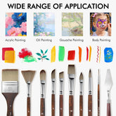 Set of 25 professional acrylic paint brushes by Fuumuui, featuring various sizes with wooden handles and synthetic bristles.