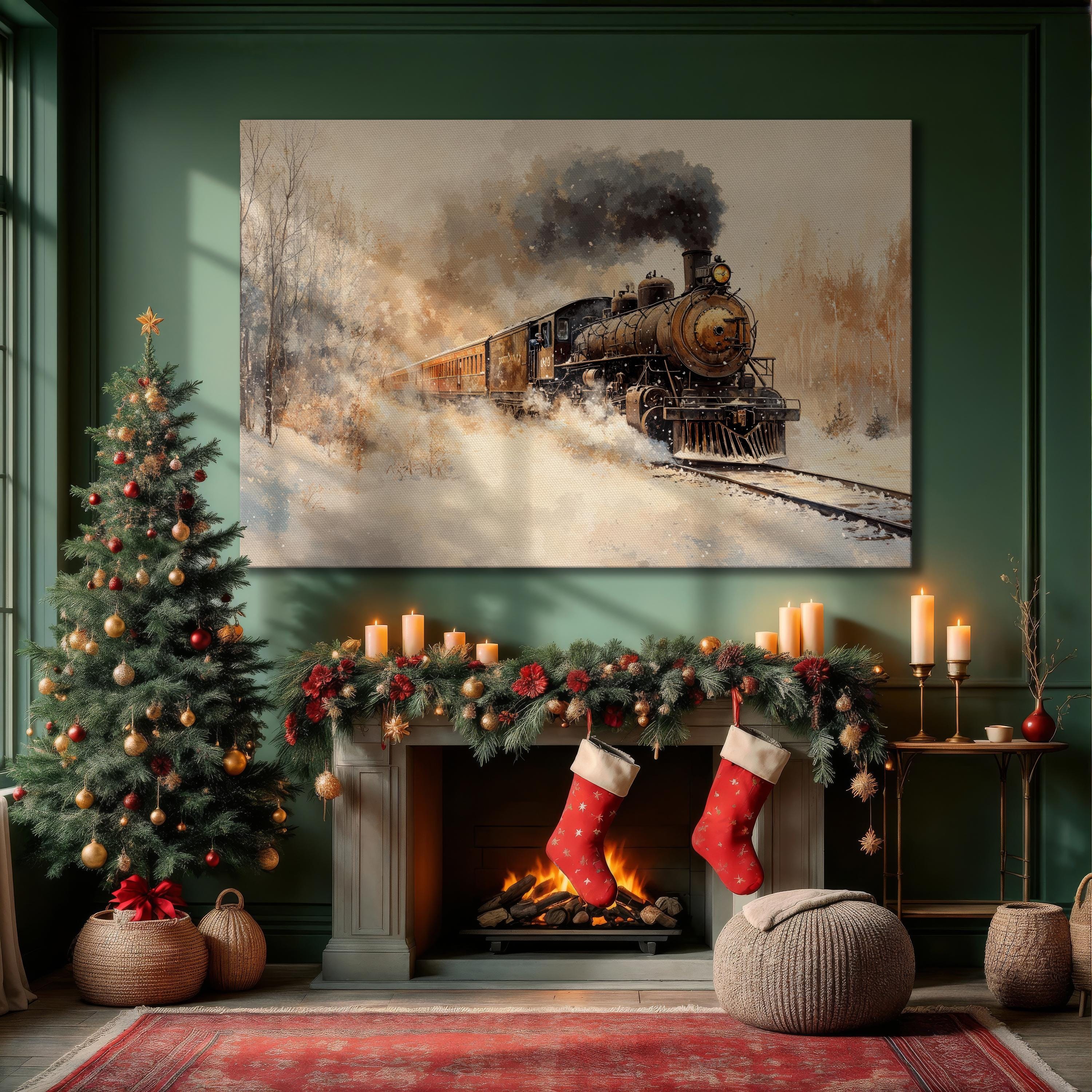 Steam Locomotive Canvas Print - Winter Wall Art