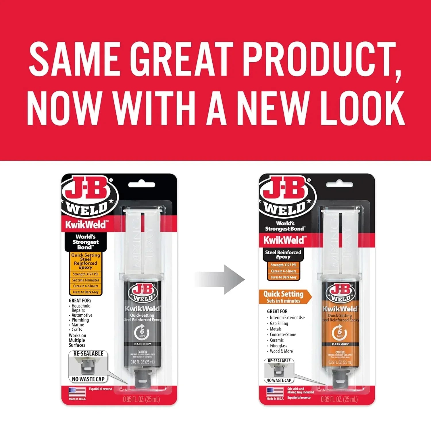 J-B Weld Kwikweld 6-Minute Set high-strength waterproof epoxy in dark grey, 2-pack, Model 50176-2, shown in the image.
