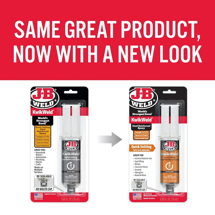J-B Weld Kwikweld 6-Minute Set high-strength waterproof epoxy in dark grey, 2-pack, Model 50176-2, shown in the image.