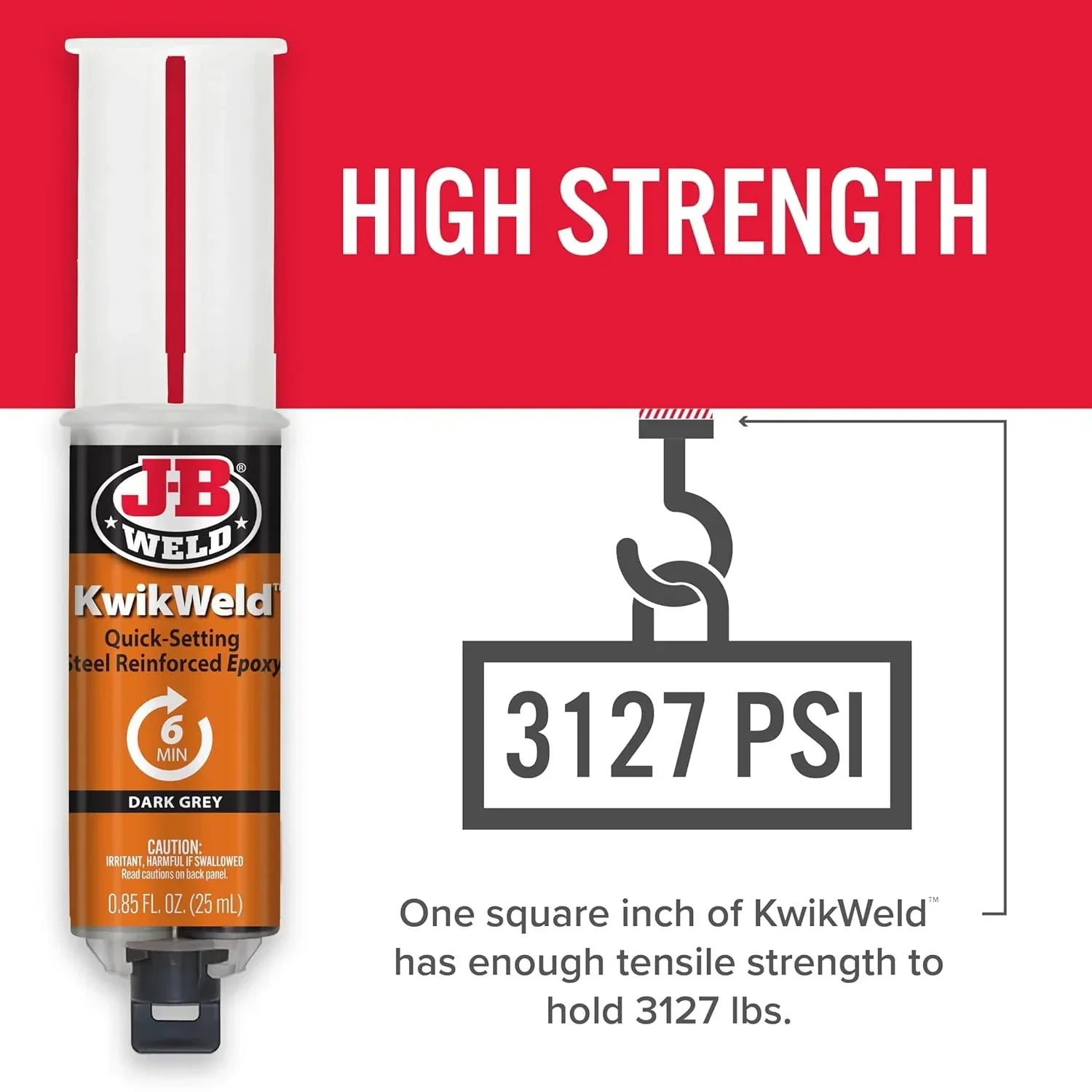 J-B Weld Kwikweld 6-Minute Set high-strength waterproof epoxy in dark grey, 2-pack, Model 50176-2, shown in the image.