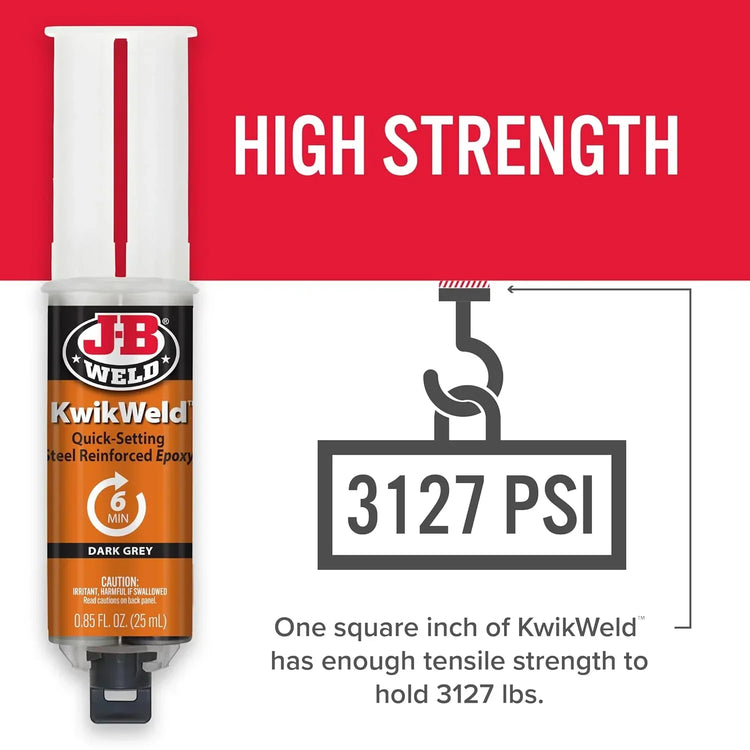 J-B Weld Kwikweld 6-Minute Set high-strength waterproof epoxy in dark grey, 2-pack, Model 50176-2, shown in the image.