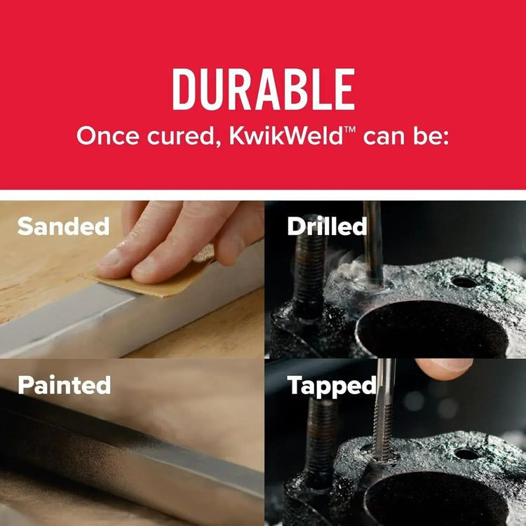 J-B Weld Kwikweld 6-Minute Set waterproof epoxy in dark grey, 2-pack, for high-strength repairs, shown in the image.