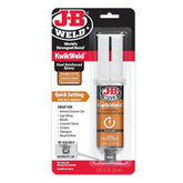 J-B Weld Kwikweld 6-Minute Set waterproof epoxy in dark grey, 2-pack, for high-strength repairs and bonding.