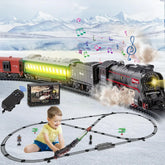 Premium Electric Train Set with Remote Control - Classic Steam Locomotive Featuring Smoke, Lights, and Sound Effects - Ideal Holiday Gift for Children - BYMRR Train Store