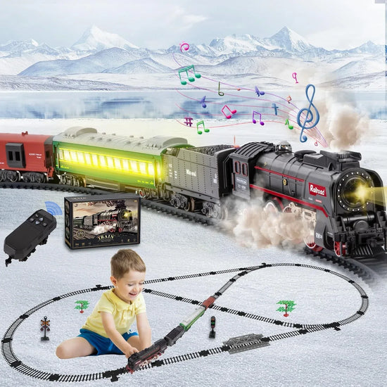 Premium Electric Train Set with Remote Control - Classic Steam Locomotive Featuring Smoke, Lights, and Sound Effects - Ideal Holiday Gift for Children - BYMRR Train Store