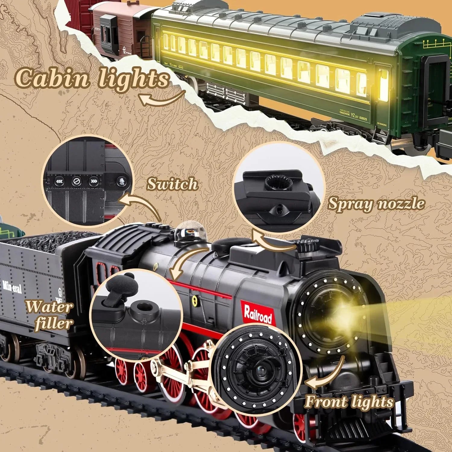Premium Electric Train Set with Remote Control - Classic Steam Locomotive Featuring Smoke, Lights, and Sound Effects - Ideal Holiday Gift for Children - BYMRR Train Store