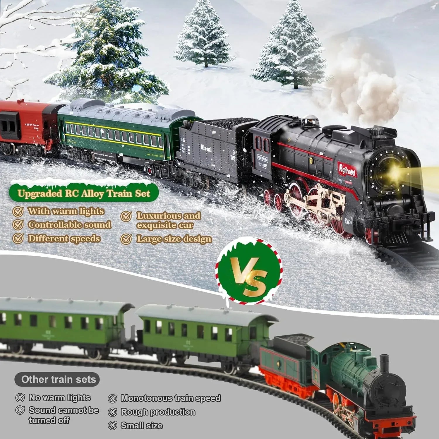 Premium Electric Train Set with Remote Control - Classic Steam Locomotive Featuring Smoke, Lights, and Sound Effects - Ideal Holiday Gift for Children - BYMRR Train Store