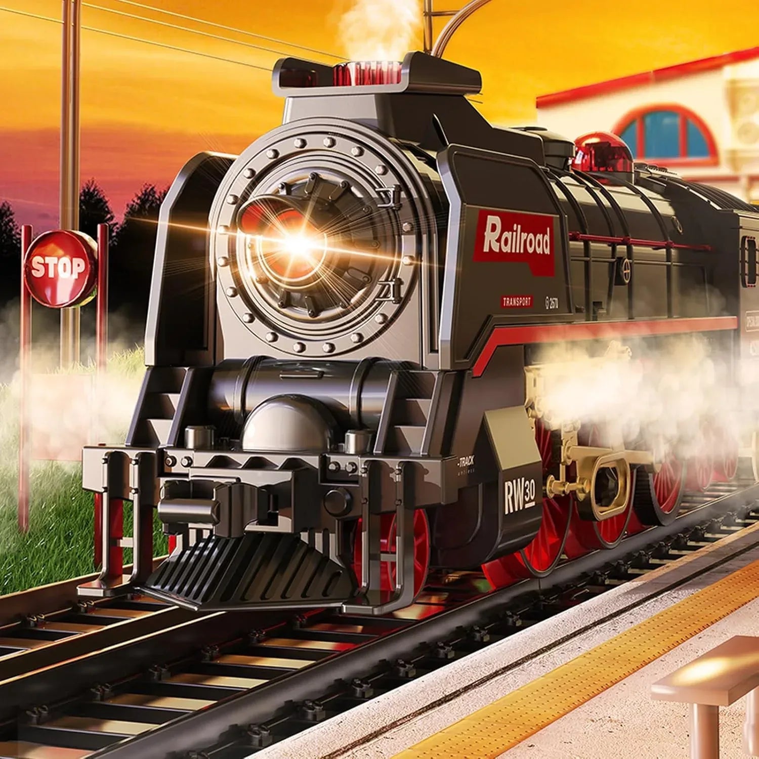 Premium Electric Train Set with Remote Control - Classic Steam Locomotive Featuring Smoke, Lights, and Sound Effects - Ideal Holiday Gift for Children - BYMRR Train Store