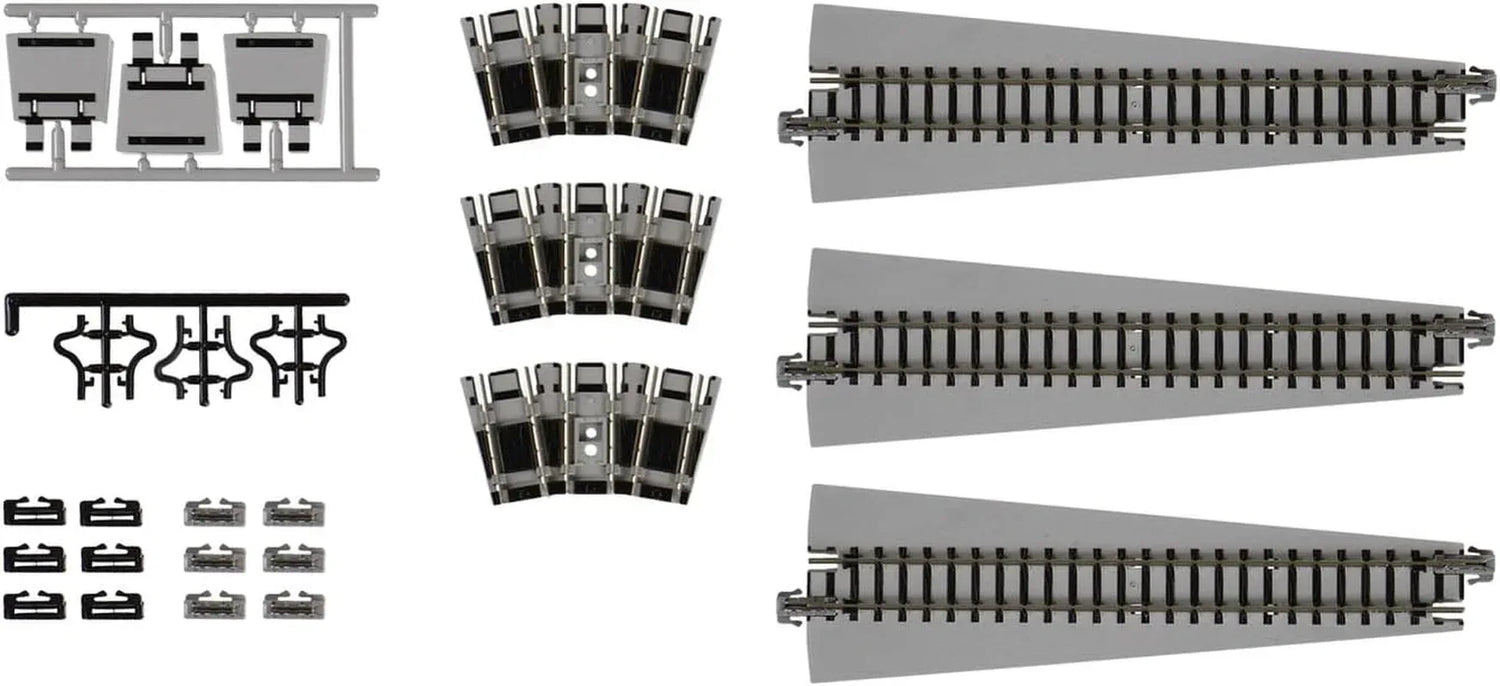 Kato N scale turntable extension track set with detailed rails and connectors for model railroad layouts.