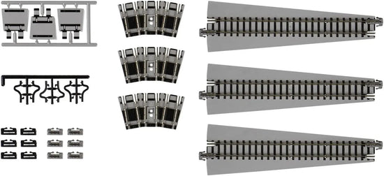 Kato N scale turntable extension track set with detailed rails and connectors for model railroad layouts.