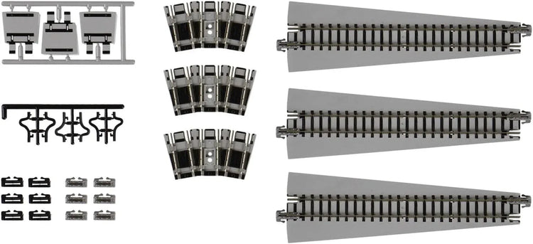 Kato N scale turntable extension track set with detailed rails and connectors for model railroad layouts.