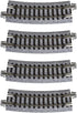 Set of four Kato USA Unitrack 282mm (11") radius 15-degree curve tracks for model train layouts.
