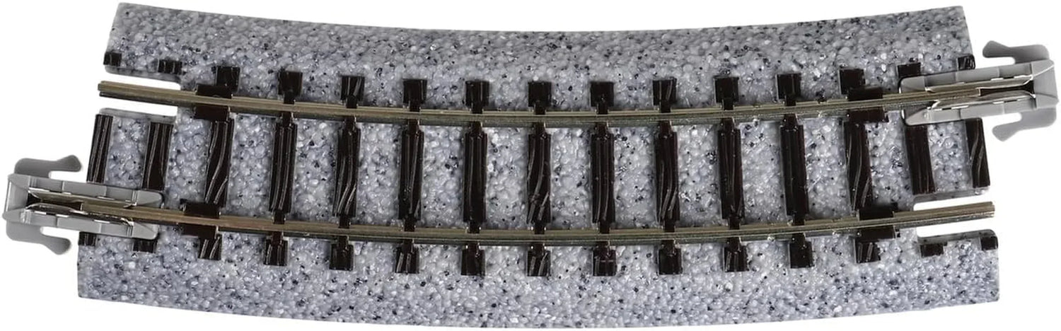 Kato USA Unitrack 282mm 11-inch radius 15-degree curve track set with 4 pieces for model train layouts.